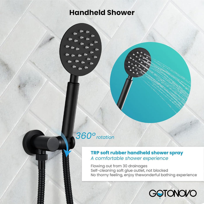 gotonovo Ceiling Mounted Shower Faucet System Rain Mixer with 12 inch Round Rainfall Shower Head with Body Spray Jets with Shower Combo Complete Set