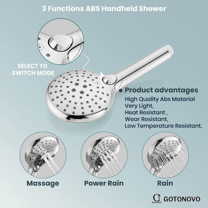 gotonovo Shower System with Handheld Spray Wall Mount ABS Pressure Balance Valve Rain Shower Head System Set Hot and Cold Water Modern Bathroom Rainfall Shower