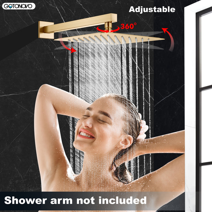 gotonovo Rainfall Shower Head 10 Inch Stainless Steel Square Rainfall  High Pressure Bath Rain Showerhead 1/16" Ultra Thin Waterfall Full Body Coverage with Silicone Nozzle