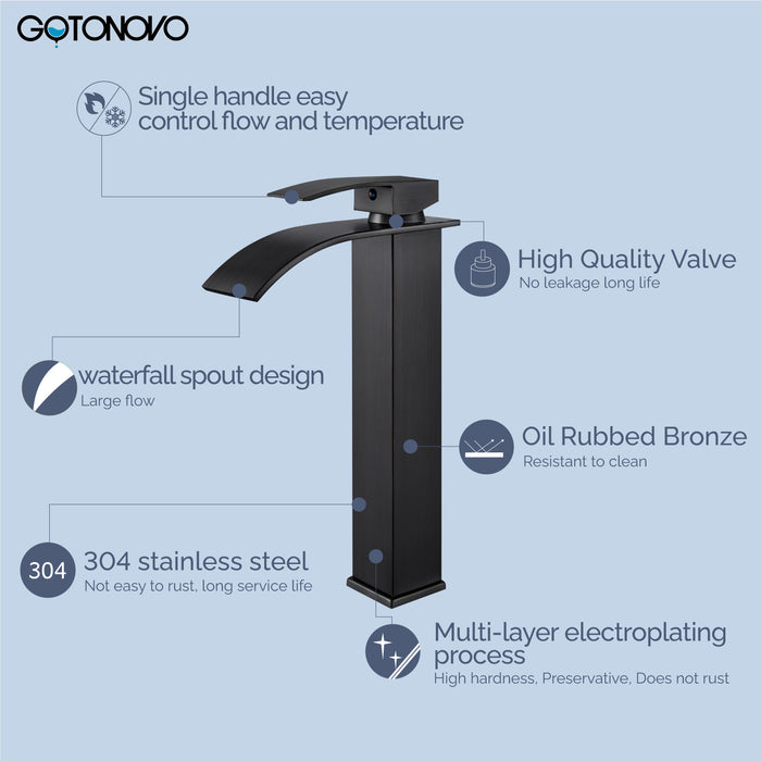 gotonovo Tall Waterfall Bathroom Vessel Sink Faucet Modern Bathroom Vanity Faucet Single Handle Single Hole Farmhouse Bar Mixer Tap Washbasin Faucet Deck Mount