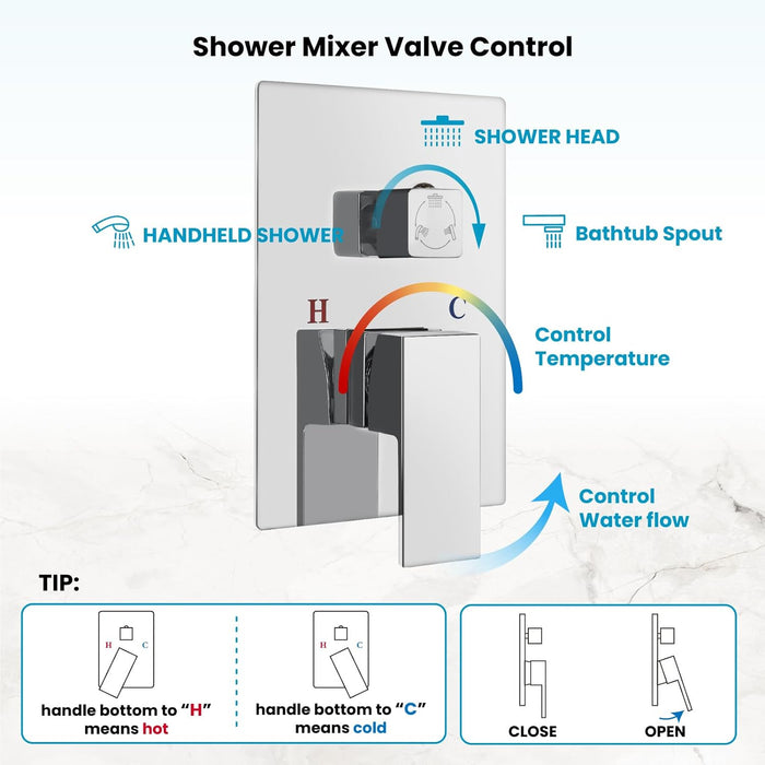 gotonovo Rain Shower System Rainfall Shower Head Combo Shower Faucet Set with Waterfall Bathtub Spout Handheld Shower Ceiling Mount Rough-in Valve Kit Included