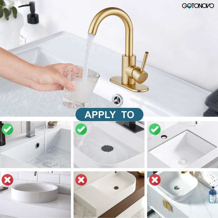 gotonovo Bathroom Sink Faucet,Single Handle Vanity Faucet Wet Bar Pre-Kitchen Farmhouse RV Faucet with Deck Plate, Watre Supply Hoses and Drain Stopper