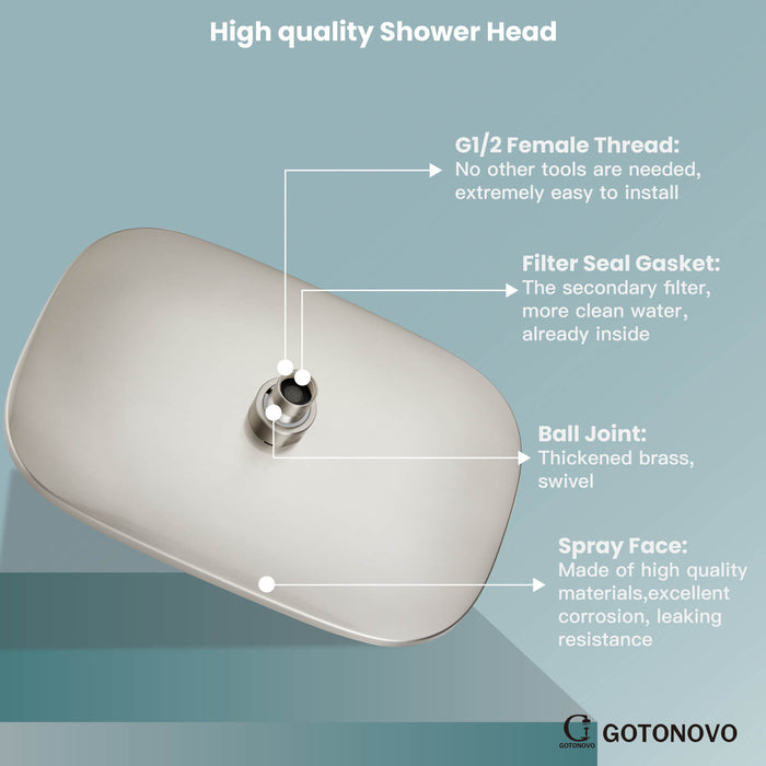 gotonovo Shower System with Handheld Spray Wall Mount ABS Pressure Balance Valve Rain Shower Head System Set Hot and Cold Water Modern Bathroom Rainfall Shower