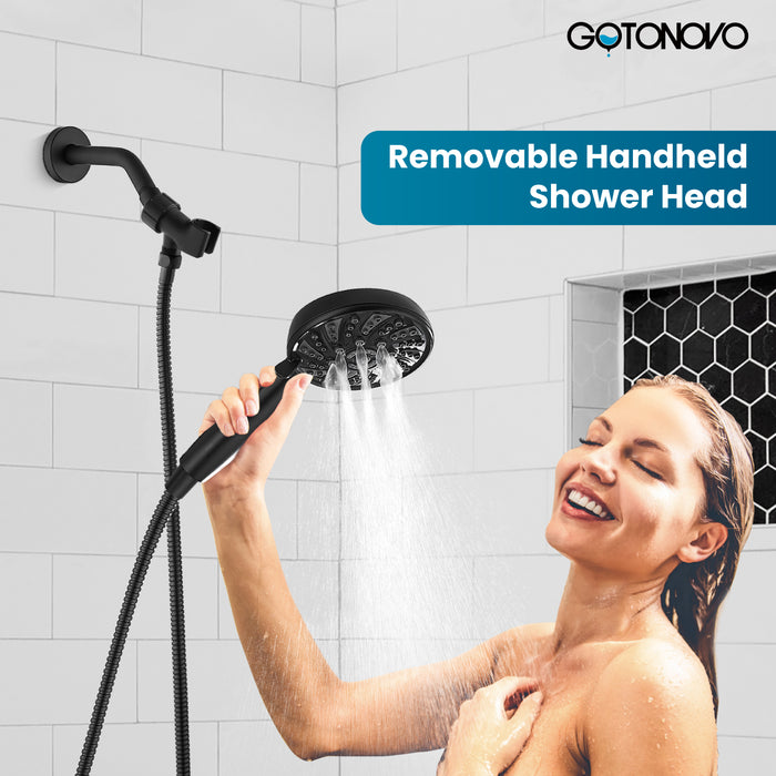 gotonovo Bathroom Shower Head Kit High Pressure Combo System Shower Faucet 6 Modes ABS Handheld Spray Shower Trim Kit Valve Included Shower Head and Handle Set Matte Black