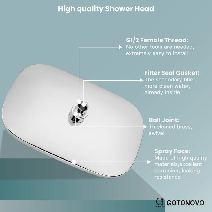 gotonovo Shower System with Handheld Spray Wall Mount ABS Pressure Balance Valve Rain Shower Head System Set Hot and Cold Water Modern Bathroom Rainfall Shower