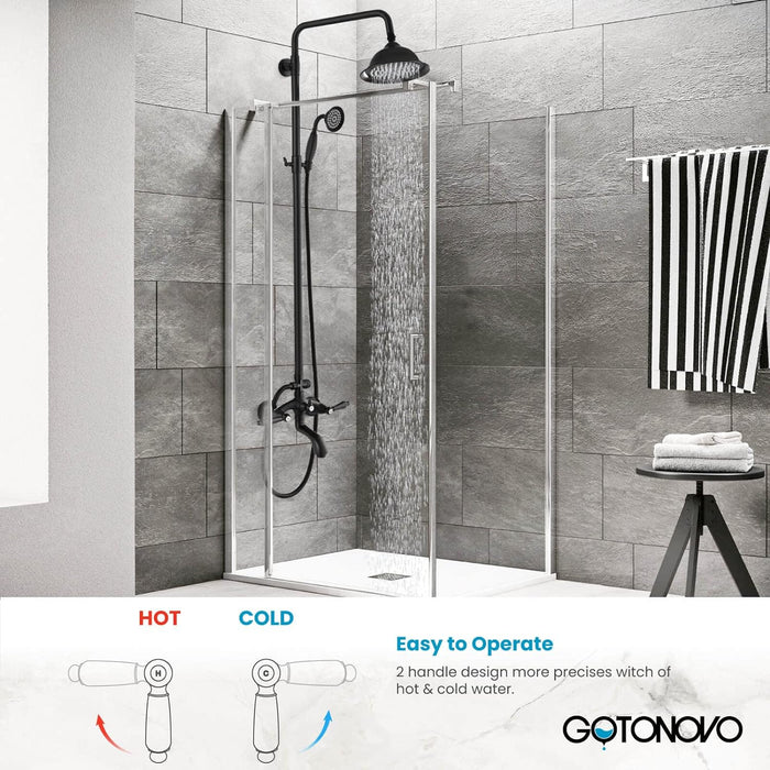 gotonovo 8 Inch Exposed Bathroom Shower System Round Shower Head with Adjustable Handheld Spray Wall Mounted Double Lever Handles Shower Fixture set Triple Function with Tub Spout