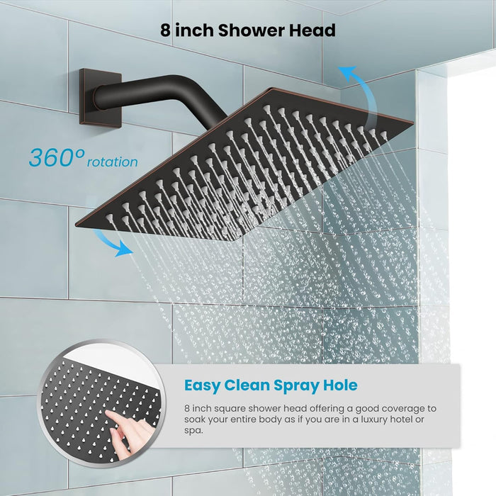 Gotonovo Rain Shower Combo Set Luxury 3-Function with Rotating Tub Spout,Square Rainfall Shower Head and Handheld Spray Rough-in Valve Body and Trim Included