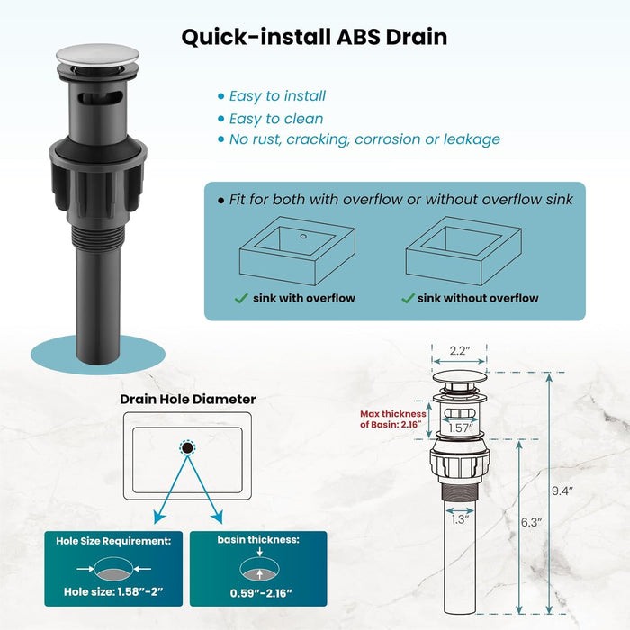 Messing wastafelkraan met enkele handgreep Geborsteld messing Badkamerkraan met groot bereik Mengkraan Geborsteld messing Pop-up afvoer zonder overloop Inclusief warm en koud water