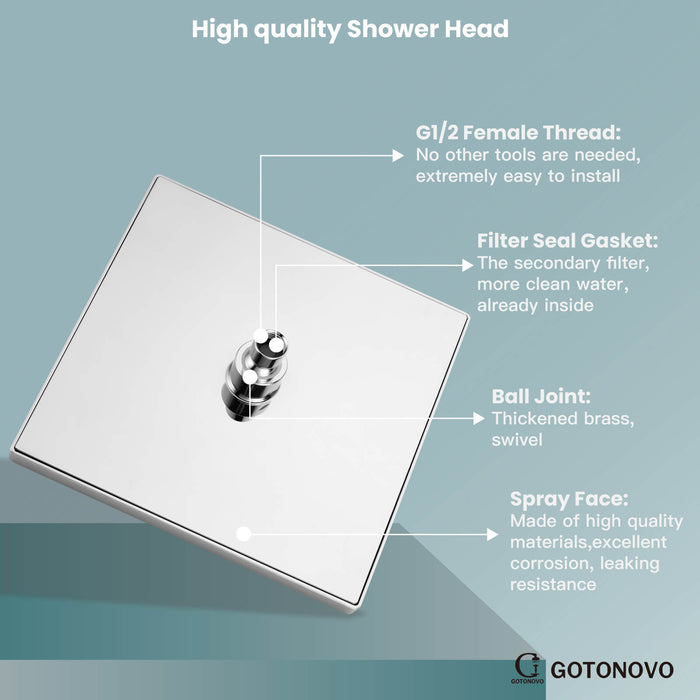 gotonovo Shower System Set 10 Inch Shower Head with ABS Handheld Spray Anti-Scald Pressure Balance Valve Modern Luxury Rain Rough-in Valve Body and Trim Kit