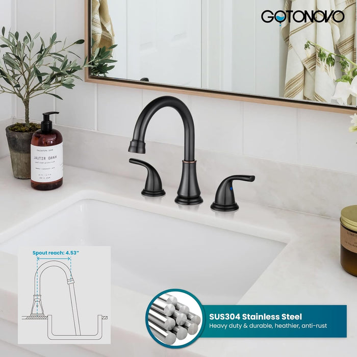 gotonovo 3 Hole Brushed Nickel Bathroom Faucet 8 Inch Vanity Sink Faucet Deck Mount Widespread Dual Handle Hot and Cold Lavatory Sink Faucet with Pop Up Drain and Water Supply Hoses