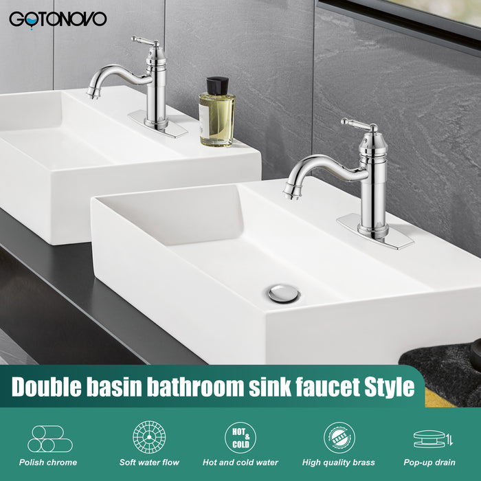 gotonovo Bathroom Sink Faucet Brass One Hole Single Handle Lavatory Fixture Deck Mounted Vanity Vessel Mixer Tap Pop Up Drain Included Hot and Cold Water