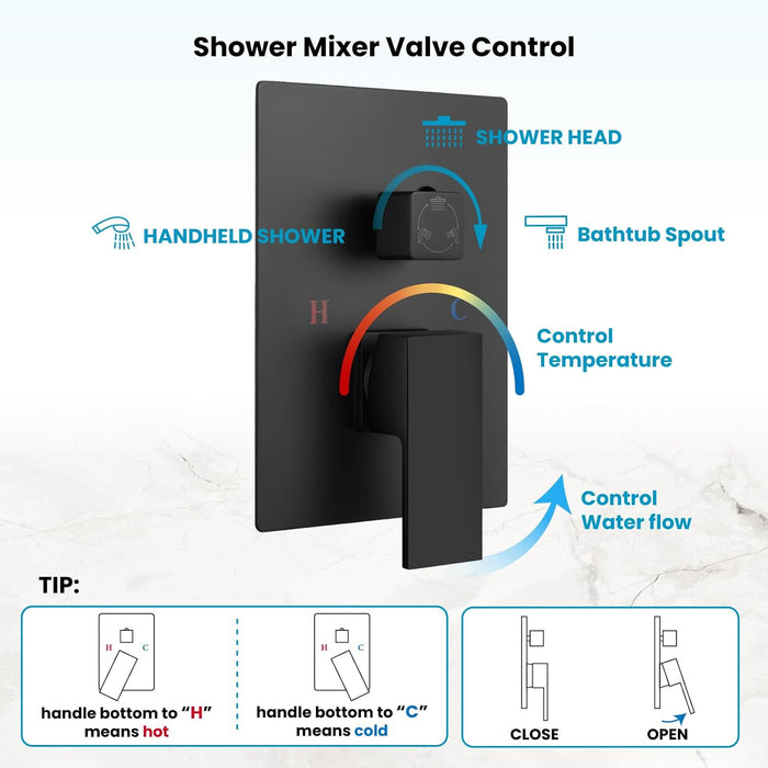 gotonovo Rain Shower System Rainfall Shower Head Combo Shower Faucet Set with Waterfall Bathtub Spout Handheld Shower Ceiling Mount Rough-in Valve Kit Included