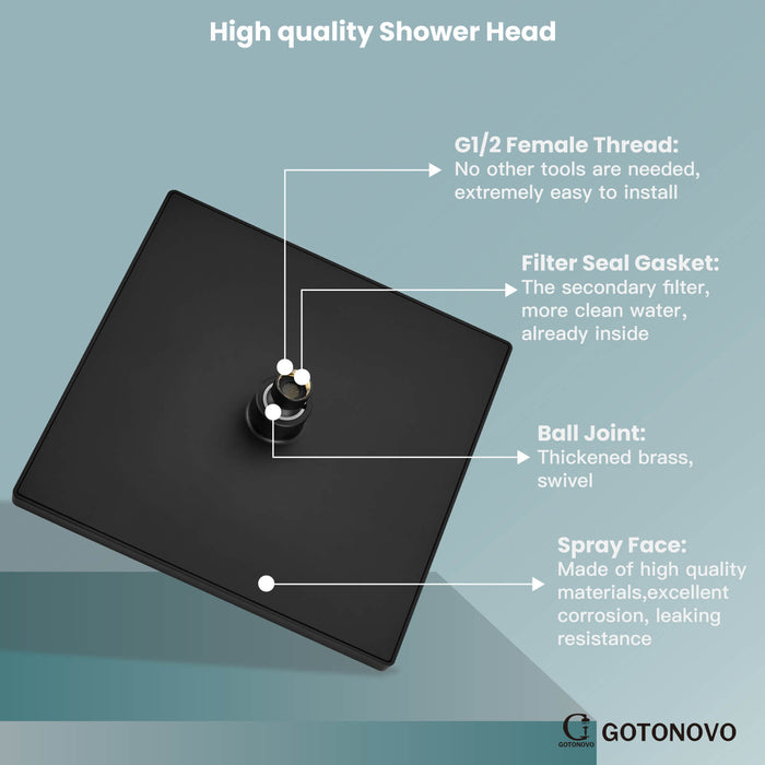 gotonovo Shower System Set 10 Inch Shower Head with ABS Handheld Spray Anti-Scald Pressure Balance Valve Modern Luxury Rain Rough-in Valve Body and Trim Kit