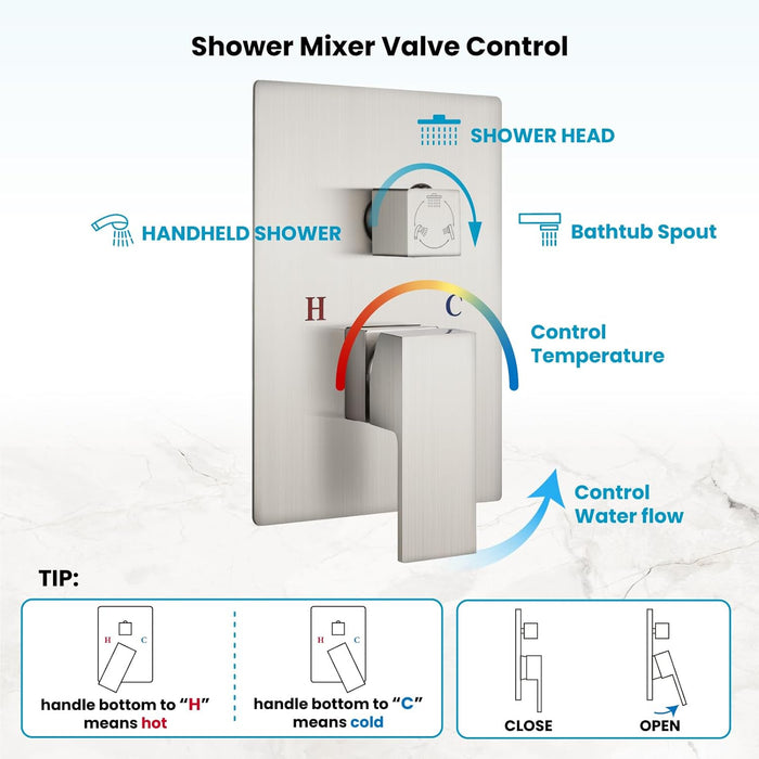 gotonovo Rain Shower System Rainfall Shower Head Combo Shower Faucet Set with Waterfall Bathtub Spout Handheld Shower Ceiling Mount Rough-in Valve Kit Included