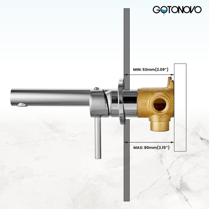 gotonovo Wall Mount Bathroom Faucet,Single Handle Bathroom Sink Faucet Wall Mounted Brass Rough-in Valve Included Straight Spout