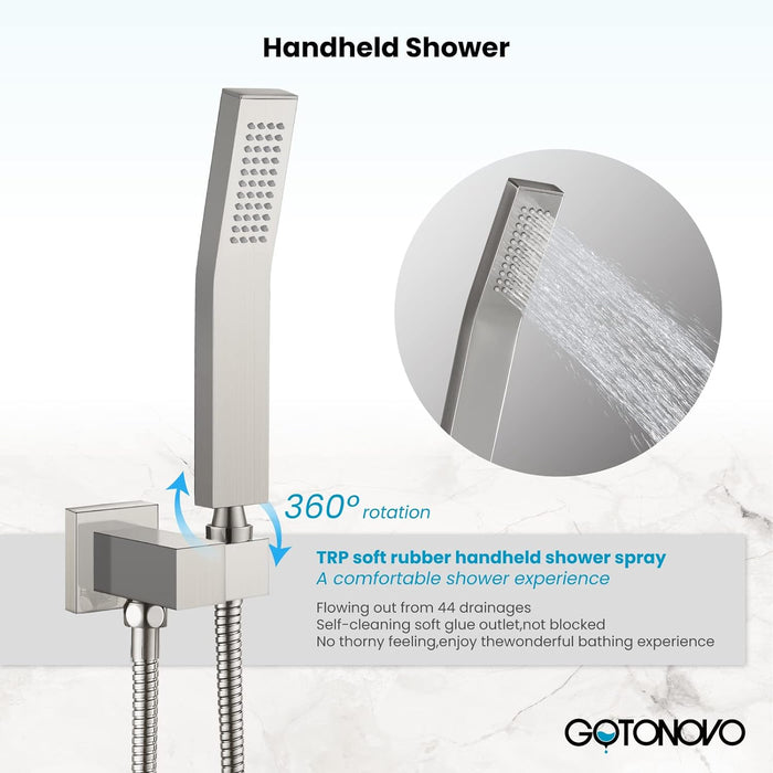 gotonovo Rain Shower System Rainfall Shower Head Combo Shower Faucet Set with Waterfall Bathtub Spout Handheld Shower Ceiling Mount Rough-in Valve Kit Included