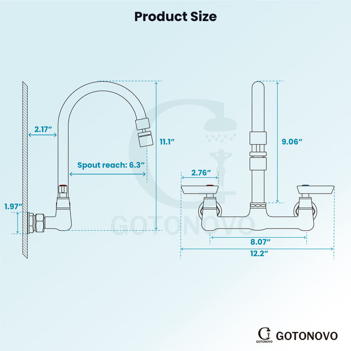 gotonovo 8 Inch Center Wall Mount 360 Degree Swivel Spout Double Handles Kitchen Sink Faucet Kitchen Commercial Sink Utility Laundry Sink Mixer Tap