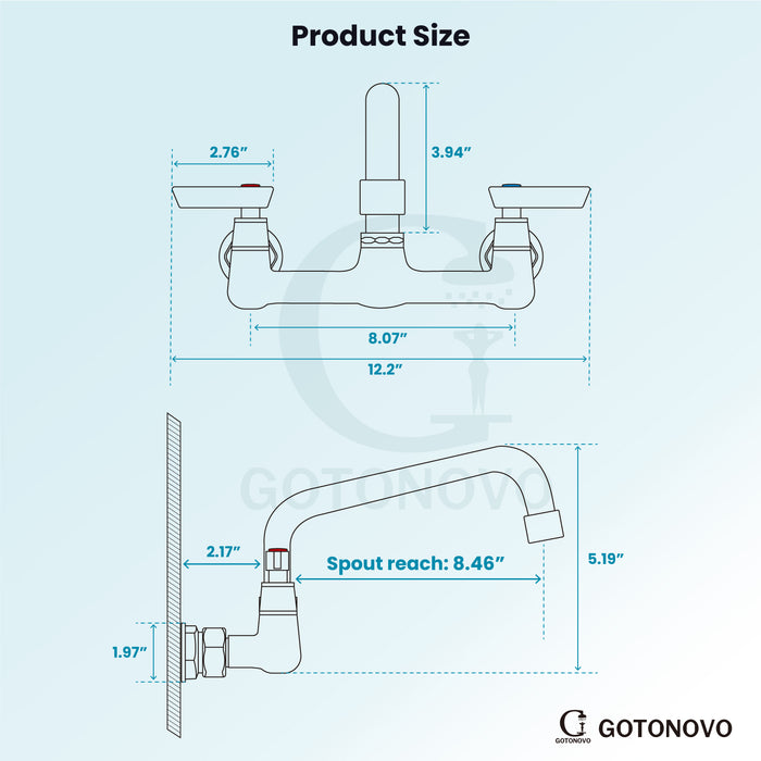 gotonovo 8 Inch Center Sink Mount 360 Degree Swivel Spout Double Handles Kitchen Sink Faucet Kitchen Commercial Sink Utility Laundry Sink Mixer Tap with Converter