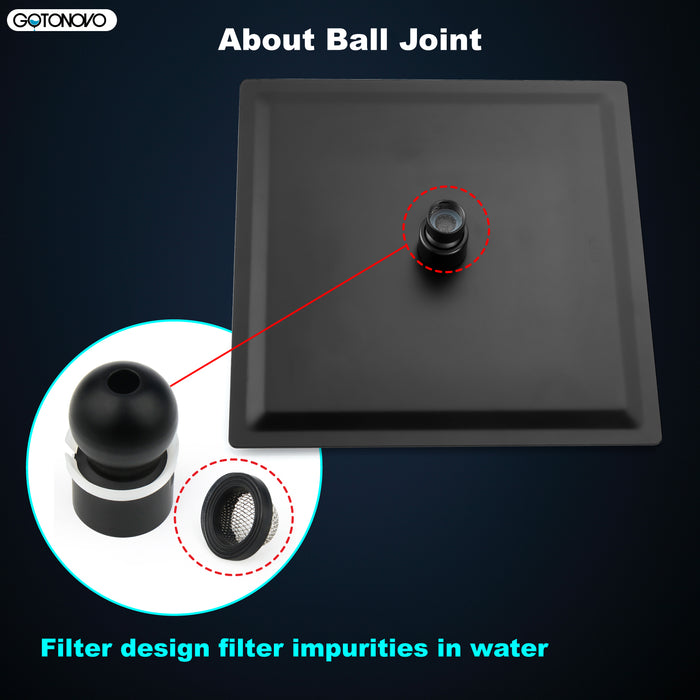 gotonovo regendouchekop 12 inch vierkante roestvrijstalen regendouchekop waterval hoge druk barstvrije dekking met siliconen mondstuk 1/16" ultradun ontwerp draaibare connector 