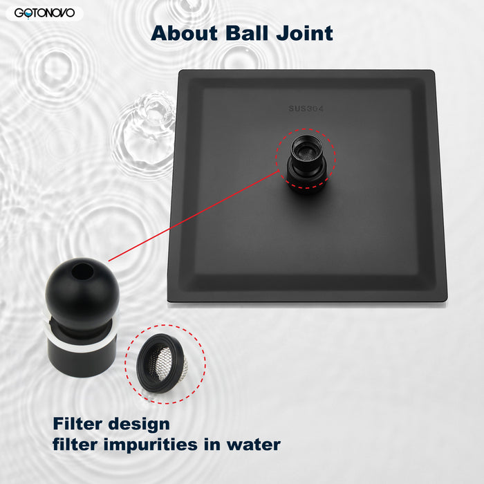 gotonovo 8 inch regendouchekop vierkante roestvrijstalen regendouchekop hogedrukwaterval kraakvrije dekking met siliconen mondstuk 1/16" ultradun ontwerp draaibare connector 