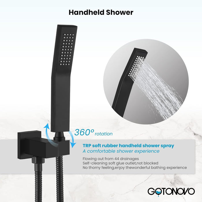 gotonovo Rain Shower System Rainfall Shower Head Combo Shower Faucet Set with Waterfall Bathtub Spout Handheld Shower Ceiling Mount Rough-in Valve Kit Included