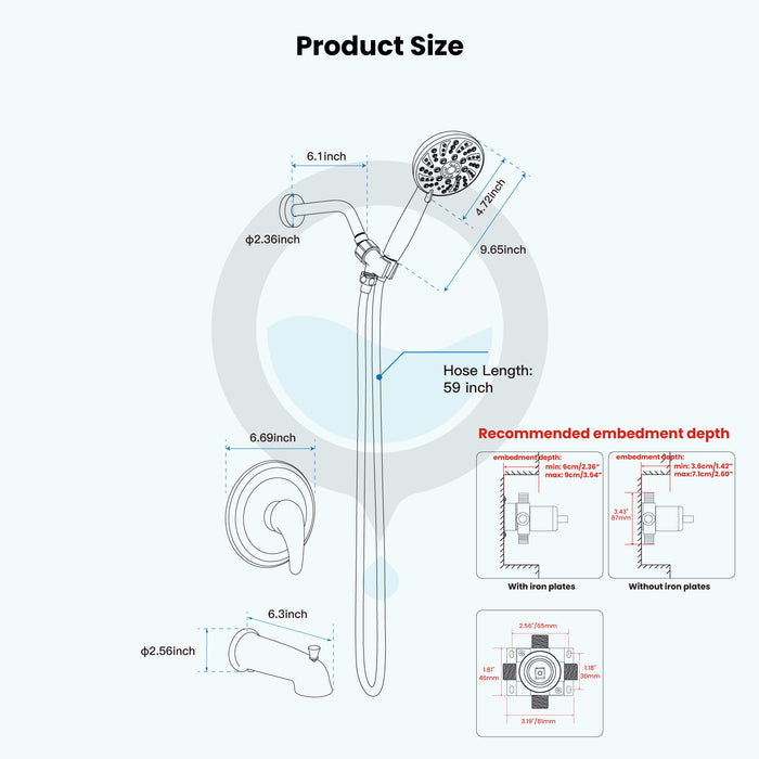 gotonovo Bathroom Shower Head Kit High Pressure Combo System Shower Faucet 6 Modes ABS Handheld Spray Shower Trim Kit Valve Included Shower Head and Handle Set Matte Black