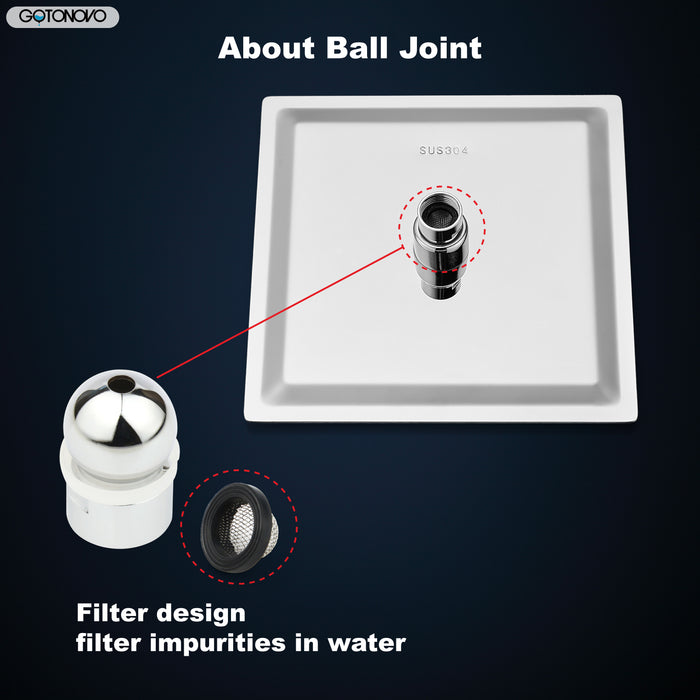 gotonovo 8 inch regendouchekop vierkante roestvrijstalen regendouchekop hogedrukwaterval kraakvrije dekking met siliconen mondstuk 1/16" ultradun ontwerp draaibare connector 