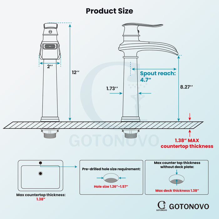 gotonovo Waterfall Vessel Sink Faucet for Sink 1 Hole,Single Handle Tall Bathroom Sink Faucet,Brass Waterfall Bathroom Faucet Round Body Mixer Tap with Pop Up Drain and Supply Line