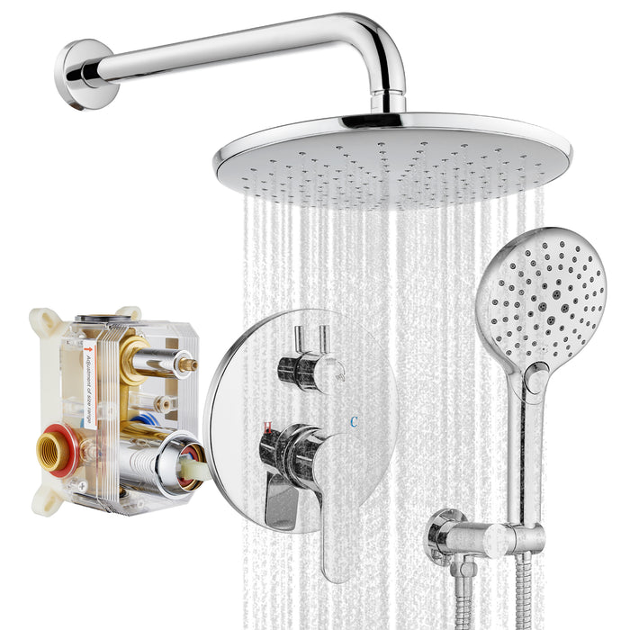 gotonovo Shower System with Handheld Spray Wall Mount ABS Pressure Balance Valve Rain Shower Head System Set Hot and Cold Water Modern Bathroom Rainfall Shower