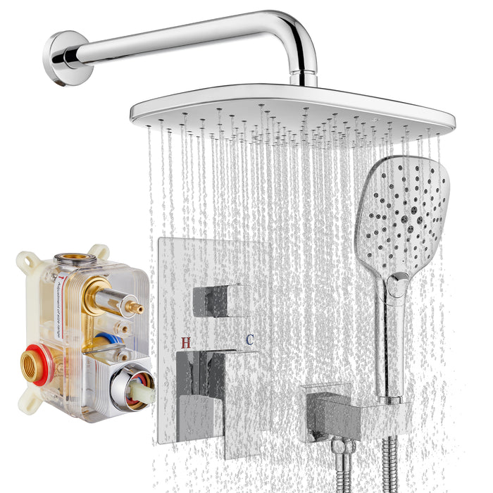 gotonovo Shower System with Handheld Spray Wall Mount ABS Pressure Balance Valve Rain Shower Head System Set Hot and Cold Water Modern Bathroom Rainfall Shower