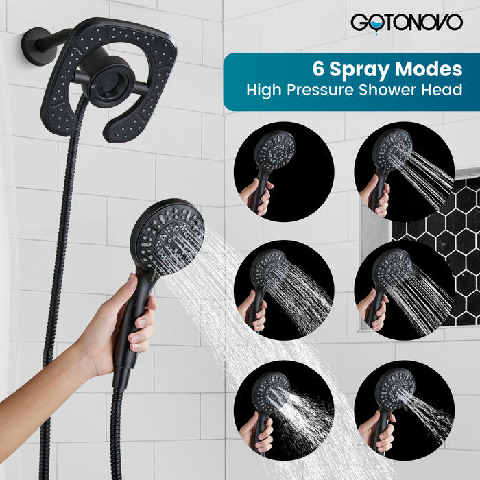 gotonovo Magnetic Shower Trim Kit,Shower Faucet Set with 5-Settings 2 in 1 Dual Hand Held Shower Head, Magnetic Docking System Pressure Balancing Valve Included with Tub Spout Matte Black