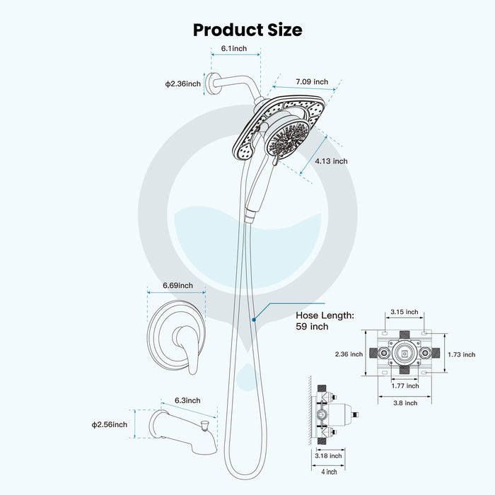 gotonovo Magnetic Shower Trim Kit,Shower Faucet Set with 5-Settings 2 in 1 Dual Hand Held Shower Head, Magnetic Docking System Pressure Balancing Valve Included with Tub Spout Matte Black