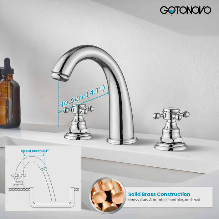 gotonovo  Widespread Bathroom Faucet 8 inch Deck Mount 3 Hole Victorian Style with Dual Cross Knobs Sink Mixer Tap with Pop Up Drain