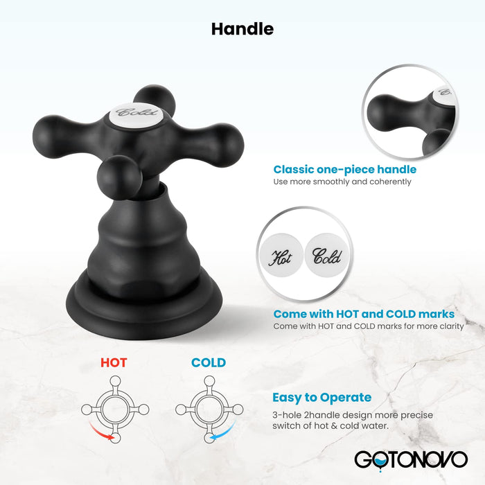 gotonovo  Widespread Bathroom Faucet 8 inch Deck Mount 3 Hole Victorian Style with Dual Cross Knobs Sink Mixer Tap with Pop Up Drain