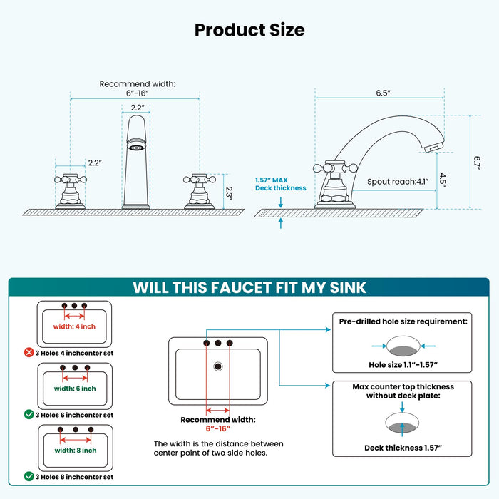gotonovo  Widespread Bathroom Faucet 8 inch Deck Mount 3 Hole Victorian Style with Dual Cross Knobs Sink Mixer Tap with Pop Up Drain
