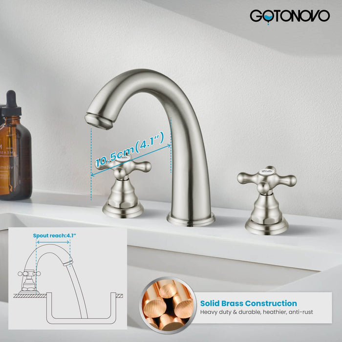 gotonovo  Widespread Bathroom Faucet 8 inch Deck Mount 3 Hole Victorian Style with Dual Cross Knobs Sink Mixer Tap with Pop Up Drain