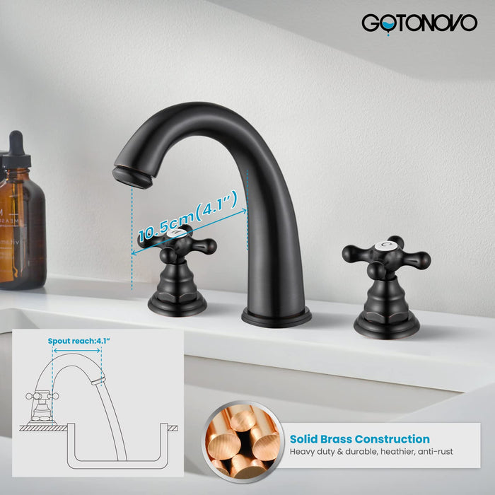 gotonovo  Widespread Bathroom Faucet 8 inch Deck Mount 3 Hole Victorian Style with Dual Cross Knobs Sink Mixer Tap with Pop Up Drain