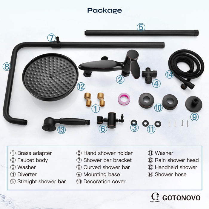 gotonovo Shower System Shower Faucet Set 8 Inch Round Rainfall Shower Head 360 rotable with Hand Sprayer Wall Mount Single Handle