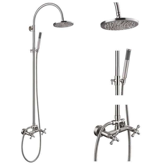 gotonovo Systeemset voor zichtbare douche-unit 8 inch douche, ronde douchekop met dubbele functie, douchekraan met 2 dubbele knoppen en cilindrische handdouche