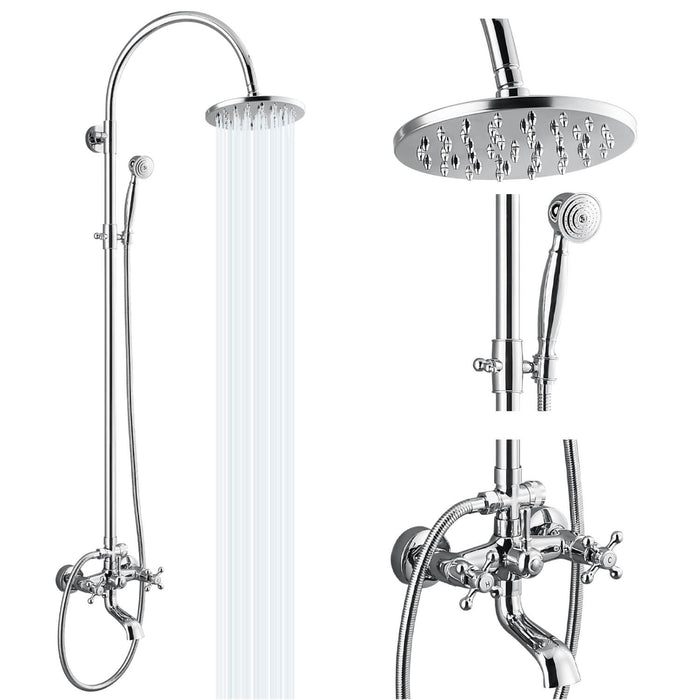 CASAINC Thermostatic Exposed Shower System 9.8 Square Rain Shower Head  with 3 Spray Modes Hand Shower, Wall Mount Water-saving Shower Faucet Set,  3-Way Diverter (Brushed Nickel) 