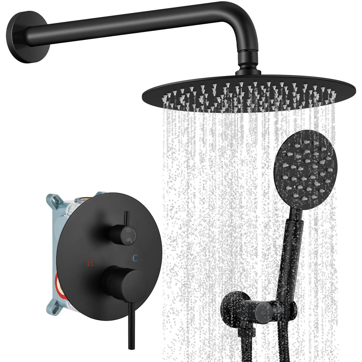 SHAMANDA Premium Matte Black Rainfall Shower System 10 inch Luxury Bathroom Shower Set Brushed Nickel Grey / 10 Brass Shower Head / Brass