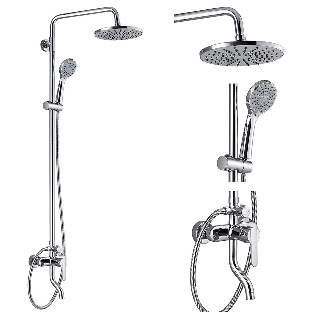 CRO Bathroom Outdoor Shower Fixtures with Tub Spout, Exposed Shower Combo  Faucet Set with Adjustable Slide Bar, Stainless Steel 8 Inch Rainfall  Shower