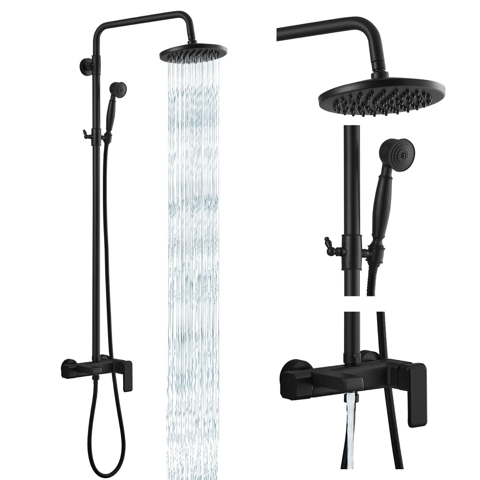 Gotonovo Matte Black Exposed Shower Faucet Fixture Set 8inch Rain Show 