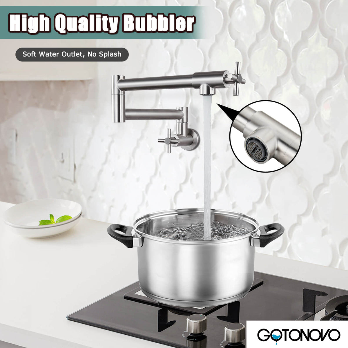 gotonovo Pot Filler Kitchen Faucet Stainless Steel SUS304 Two Cross Ha