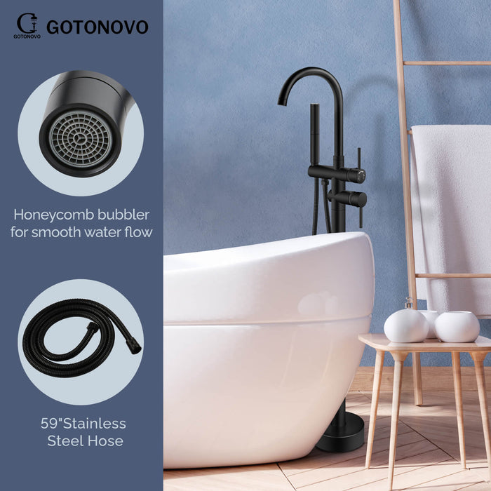 Gotonovo Freestanding Bathtub Faucet Solid Brass Black Floor Mount Tub  Filler with Two Function Handheld 360 Degree Swivel Standing High Flow  Spout