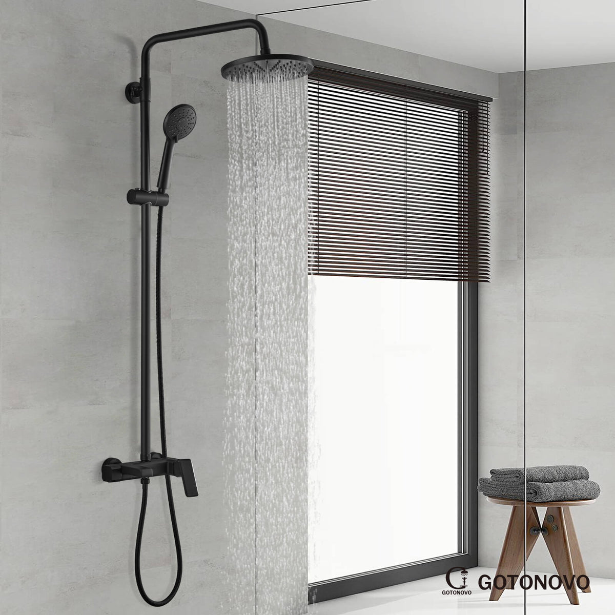 gotonovo Matte Black Outdoor Shower Kit Wall Mount Exposed Shower Fauc