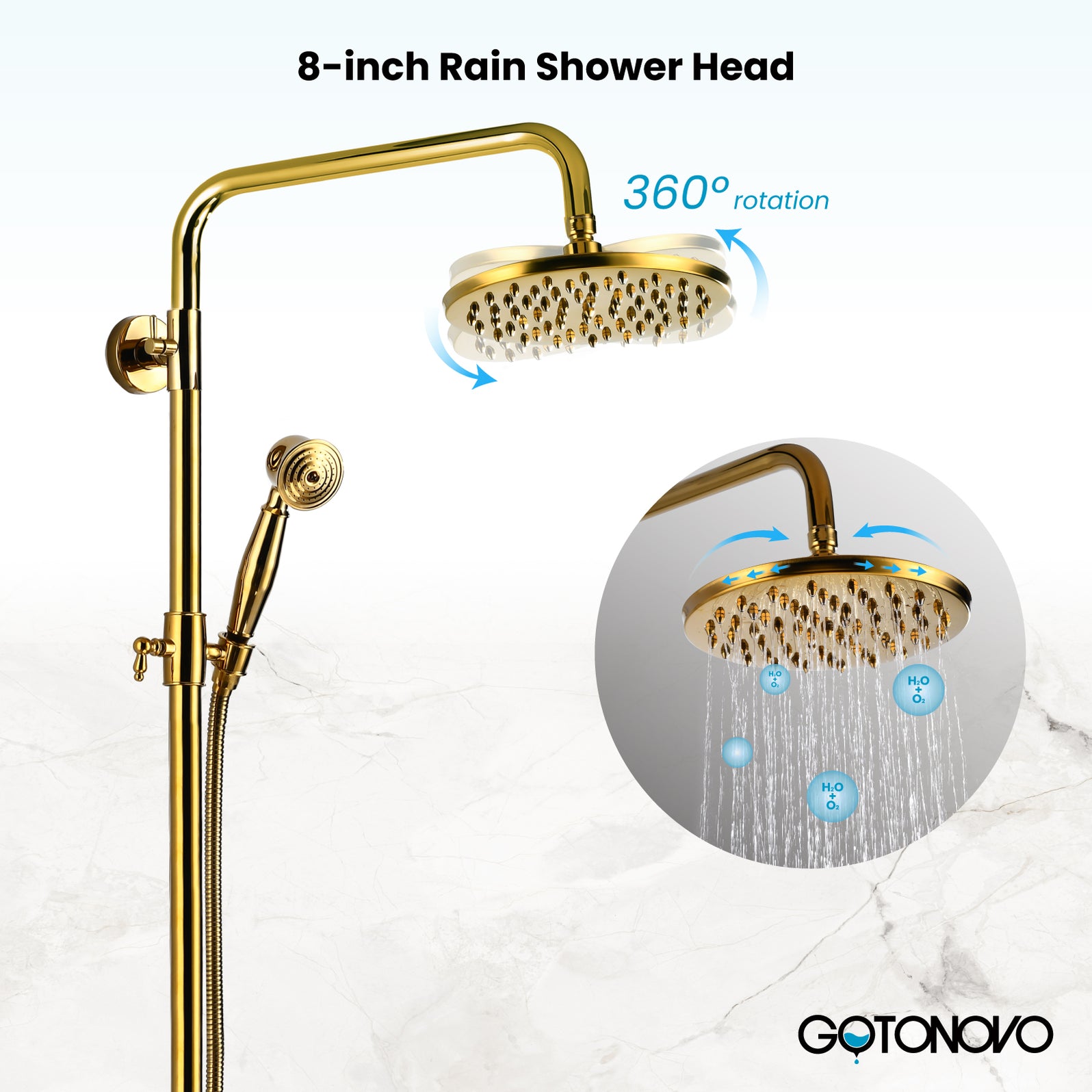 Gotonovo Exposed Shower System 8 Inch Rainfall Shower Head with Handhe ...