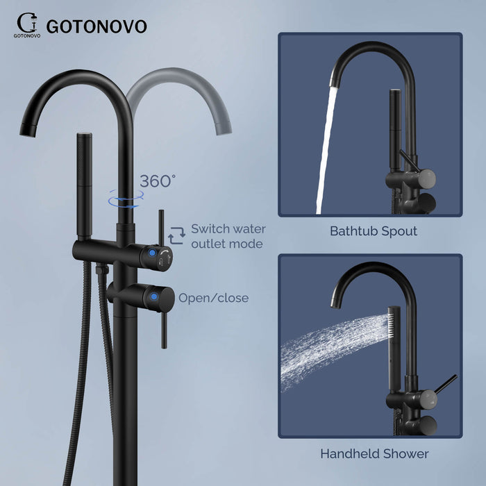 Gotonovo Freestanding Bathtub Faucet Solid Brass Black Floor Mount Tub  Filler with Two Function Handheld 360 Degree Swivel Standing High Flow  Spout