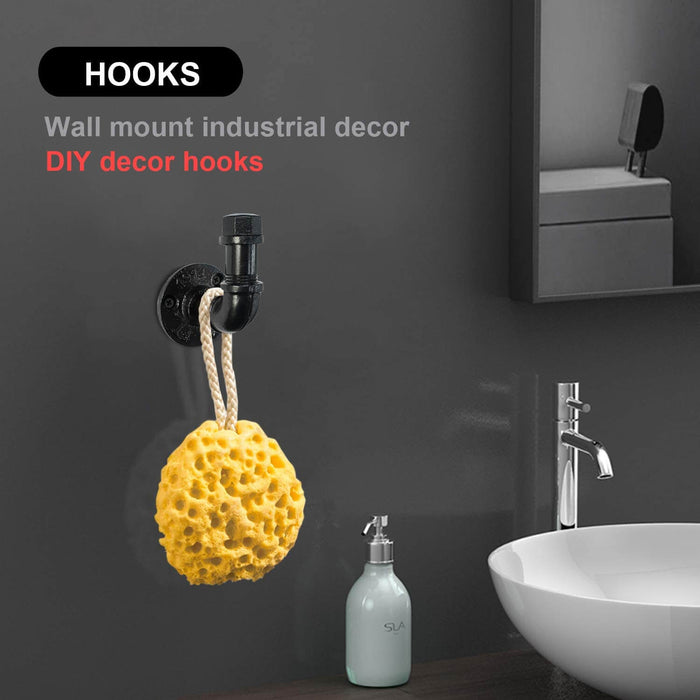 Gotonovo Wandmontage Rustieke Industriële Handdoek- en Robe Hook Set Handdoek Enkele Haak Kit Heavy Duty DIY Stijl Industriële Pijp Robe Hook Industriële Ijzeren Pijp Gegalvaniseerde Zwarte Afwerking