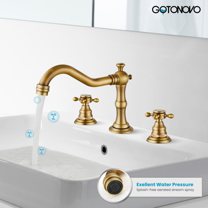 Gotonovo Victorian Widespread Three Holes Deck Mounted Bathroom Sink Faucet with Pop Up Drain with Overflow